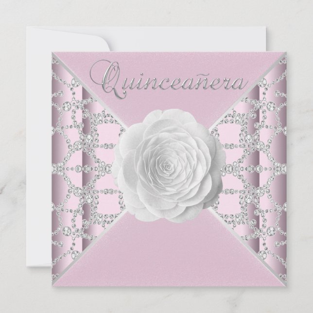 Invitation Élégante Rose Rose Quinceanera (Devant)