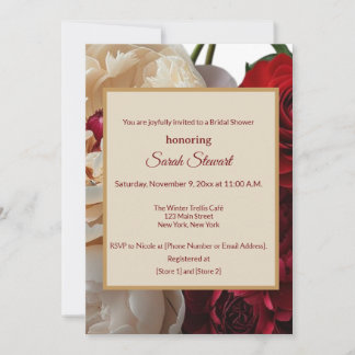 Invitation Elégante Rose rouge et Fête des mariées de pivoine