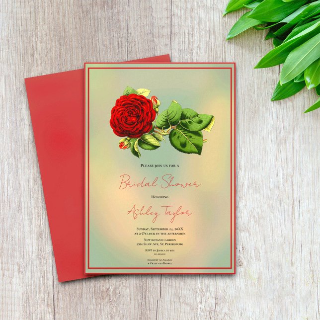 Invitation Élégante Rose rouge Romantique Fête des mariées fl (Créateur téléchargé)