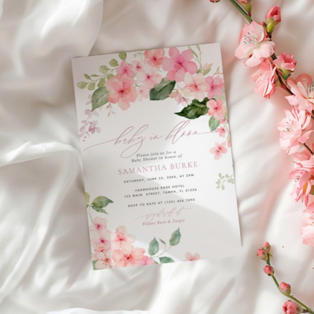Invitation Elégante rose Sakura Flowers bébé dans une douche  (Créateur téléchargé)