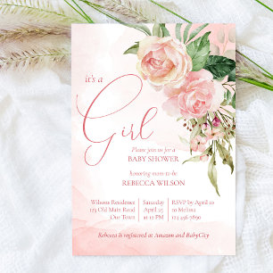 Invitation Elégante rose vif roses c'est un baby shower fille