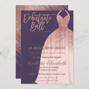 Invitation Elégante Rose violet Parties scintillant or robe D