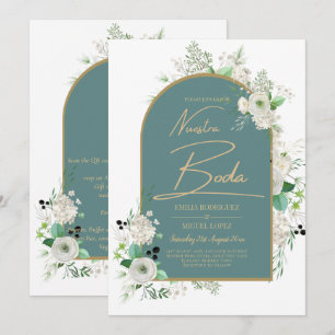 Invitation Elégante Roses Blanches Nuestra Boda Mariage espag
