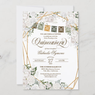 Invitation Elégante Roses Blanches Quinceanera Rustique Occid