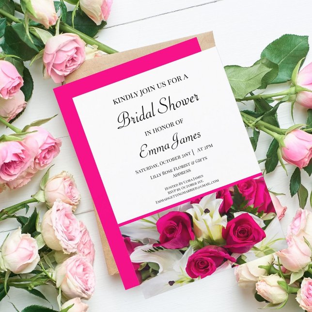 Invitation Élégante Roses & Lys Douche nuptiale (Indulge in Timeless Elegance: Elevate Your Bridal Shower Celebration.)