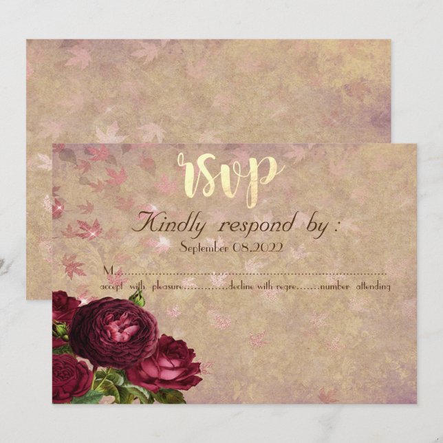 Invitation Élégante Roses rouges en chute Feuille RSVP (Devant / Derrière)