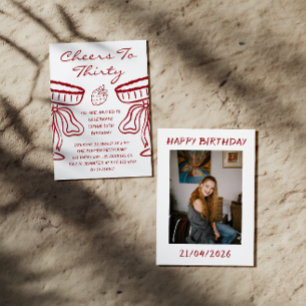 Invitation élégante rouge pour les 30 ans "Cheers 