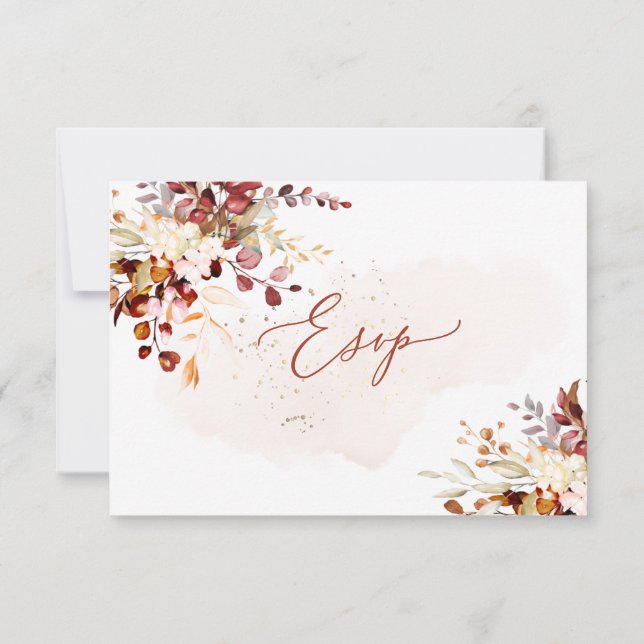 Invitation Elégante rouille Orange Fall Eucalyptus, Repas RSV (Dos)