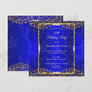 Invitation Elégante Royal bleu or blanc Pearl fête d'annivers