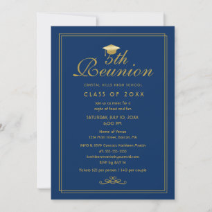 Invitation Elégante Royal Blue Gold 5ème Classe Réunion