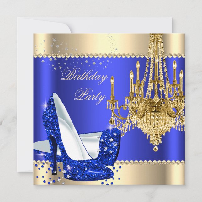 Invitation Élégante Royal Blue Gold Cream Party (Devant)