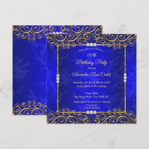 Invitation Elégante Royal Blue Gold Cream Pearl fête d'annive
