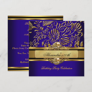 Invitation Elégante Royal Blue Gold Damask Pearl Party