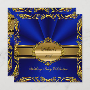 Invitation Elégante Royal Blue Gold fête d'anniversaire Flora