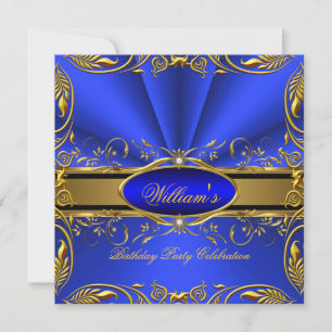 Invitation Elégante Royal Blue Gold fête d'anniversaire Flora