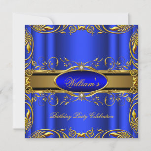 Invitation Elégante Royal Blue Gold fête d'anniversaire Flora