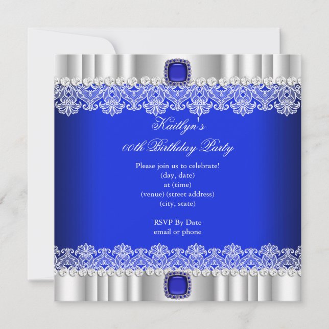 Invitation Elégante Royal Blue Lace Soie fête d'anniversaire (Devant)