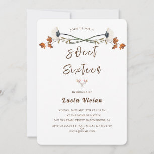 Invitation Elégante Royal Fleur sauvage Sweet 16 Anniversaire