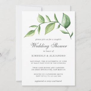 Invitation Elégante Rustique Aquarelle Verdure Couples Douche