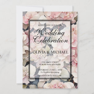 Invitation Elégante sauge rose aquarelle hydrangeas mariage