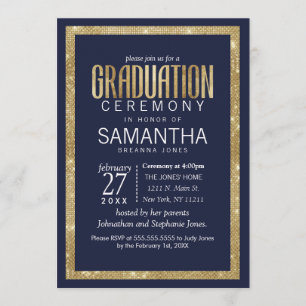 Invitation Élégante Séquence d'or bleu marine moderne