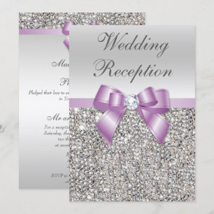 Invitation Elégante Séquins Argent Lilac Bow Réception de mar