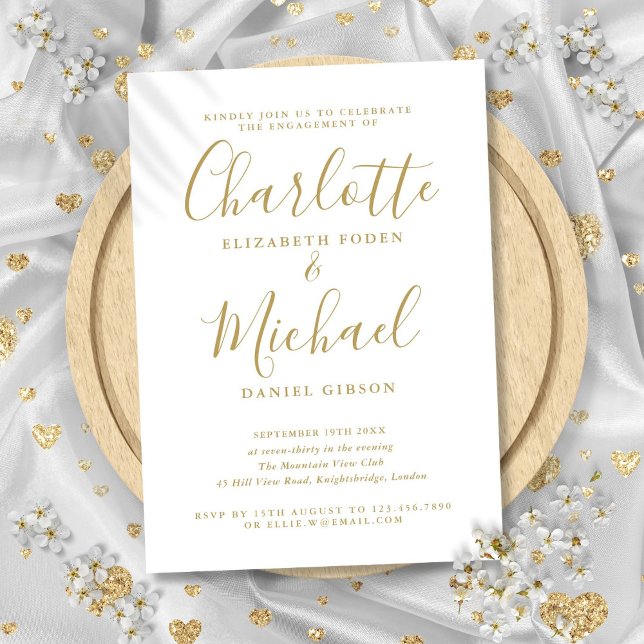 Invitation Elégante Signature Gold Script Engagement Party (Elegant Signature Gold Script Engagement Party Invitation)