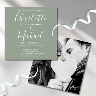 Invitation Élégante signature Script Silver Sage Mariage phot