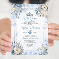 Elégante Silver & Dusty Blue Roses MIS QUINCE