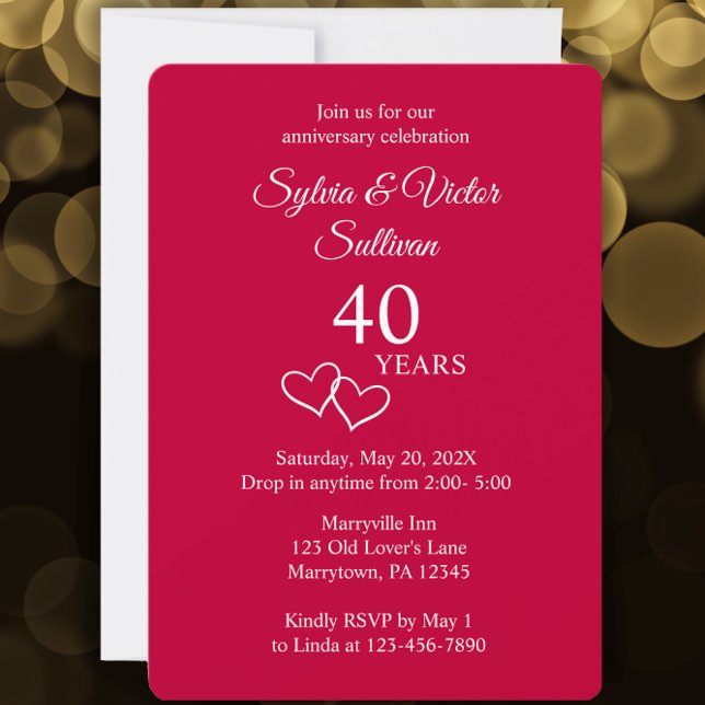 Invitation Elégante Simple Custom Ruby 40e Anniversaire Party (Personalize this 40th wedding anniversary party invitation for a beautiful simple modern invitation.)