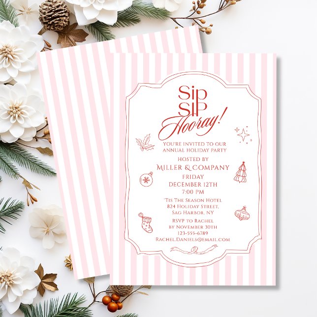 Invitation Elégante Sip Sip Hooray Fête de Noël d'entreprise (Créateur téléchargé)