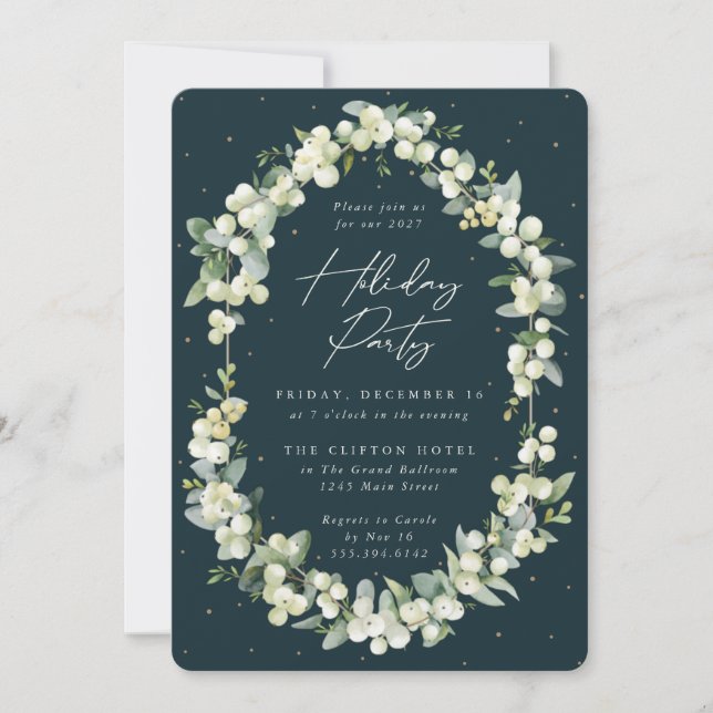 Invitation Elégante Snowberry+Eucalyptus Frame de vacances (Devant)