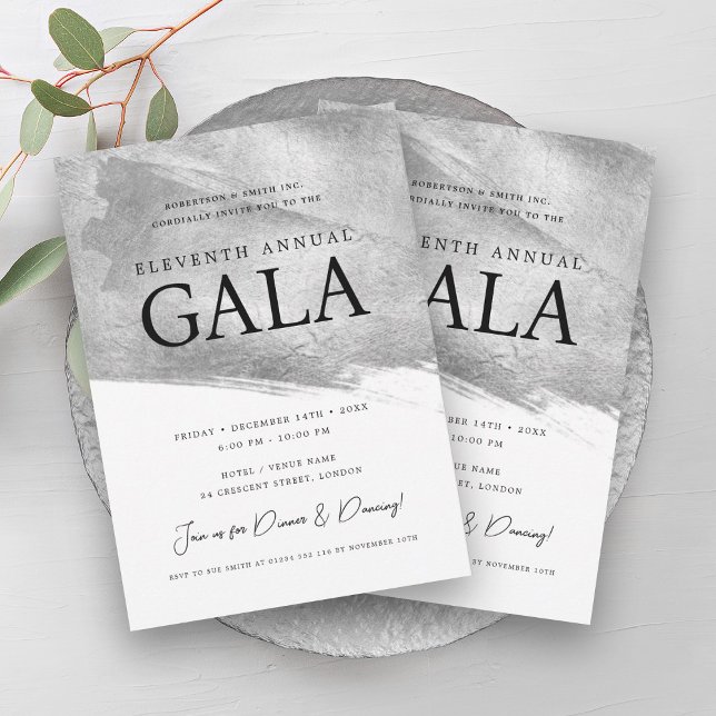 Invitation Elégante société GALA brosse en argent (Elegant GALA Company Silver Brush Invitation)