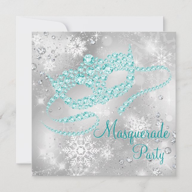 Invitation Elégante Soie et Turquoise Mascarade bleue (Devant)