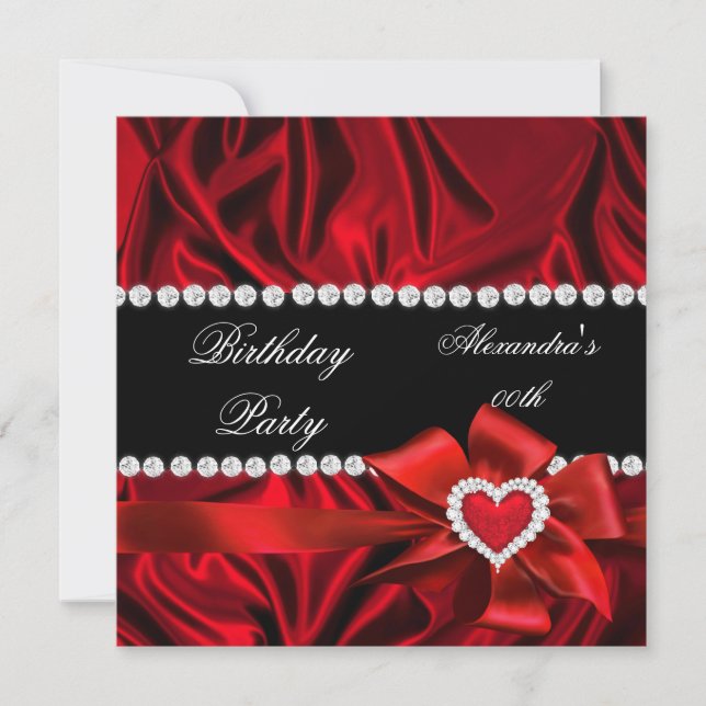 Invitation Élégante Soie Rouge Coeur Bow fête d'anniversaire (Devant)