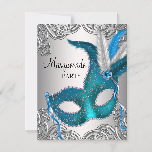 Invitation Élégante Soie Turquoise Blue Masquerade Party (Devant)