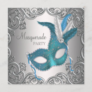Invitation Élégante Soie Turquoise Blue Masquerade Party