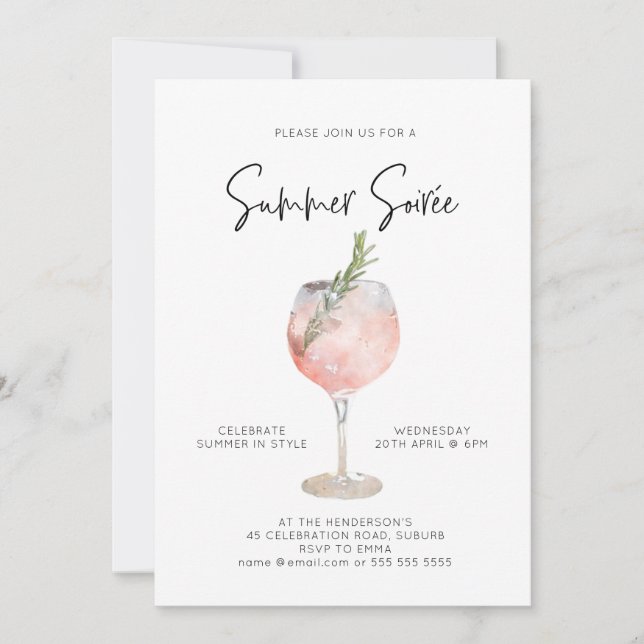 Invitation Élégante Soiree Boissons Cocktail Party Pink (Devant)