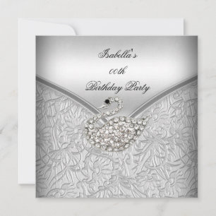 Invitation Elégante Soirée Damas White Swan fête d'anniversai
