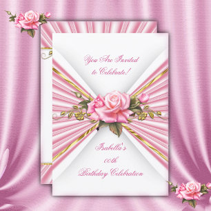 Invitation Élégante Soirée d'Anniversaire Rose Or Blanc