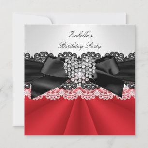Invitation Élégante Soirée d'Anniversaire Rouge Noir Blanc Di