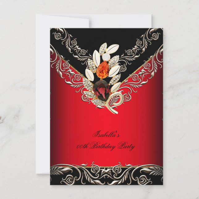 Invitation Élégante Soirée d'Anniversaire Rouge Noir Caramel  (Devant)