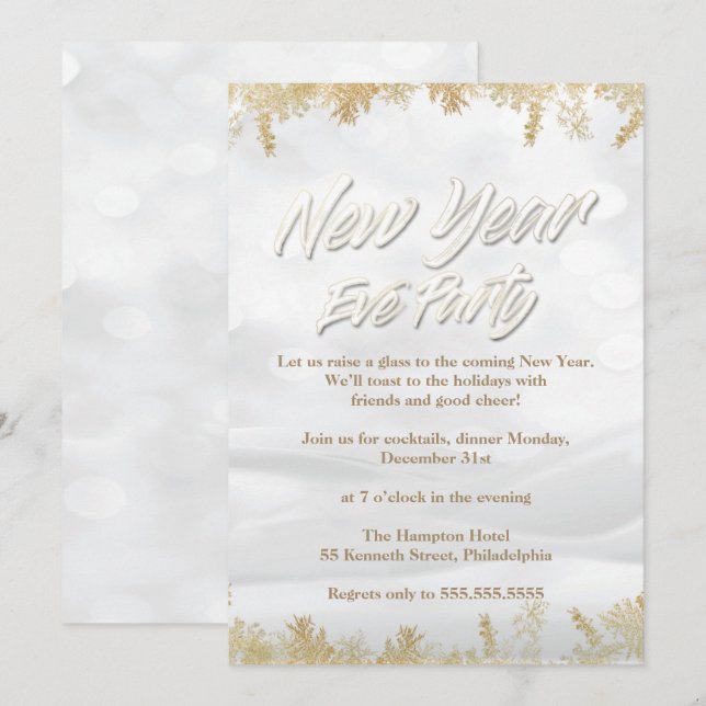 Invitation Élégante Soirée de la Neige Blanche et de l'Or (Devant / Derrière)
