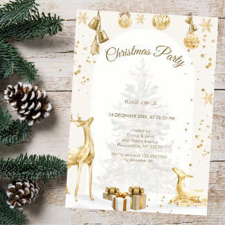 Invitation Élégante Soirée de Noël Or & Blanc