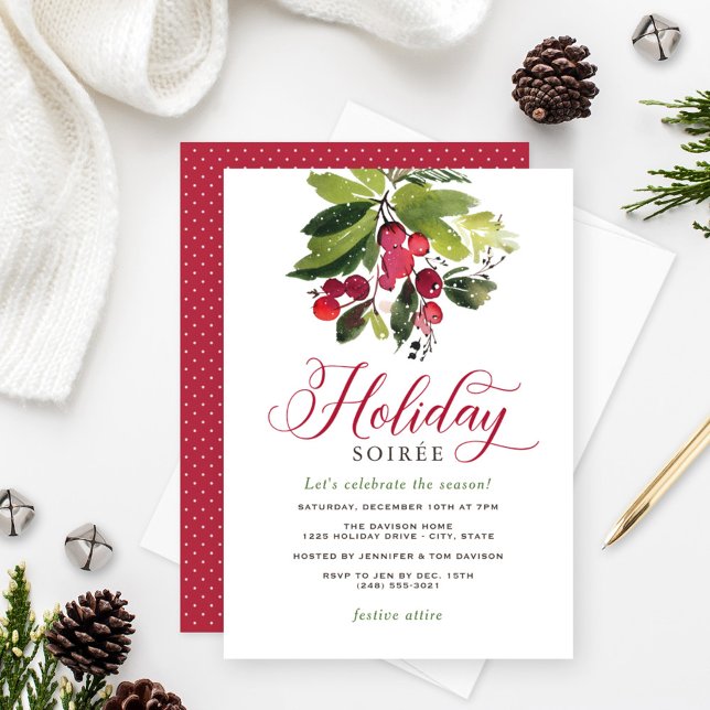 Invitation Elégante Soirée de Noël Rouge et Vert (Créateur téléchargé)