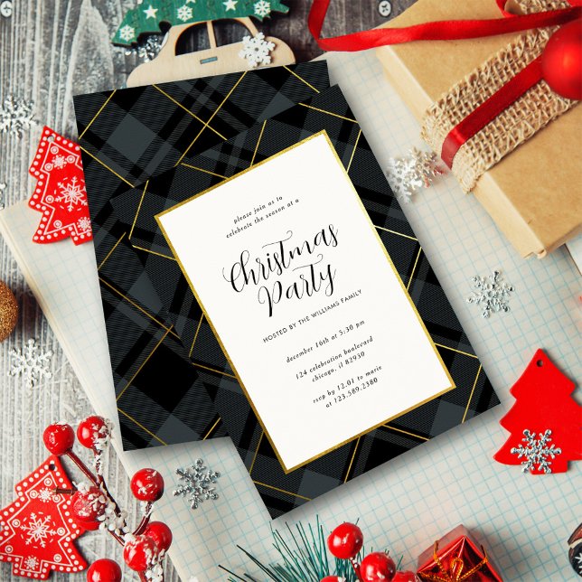Invitation Élégante Soirée de Noël Tartan vert foncé (Créateur téléchargé)