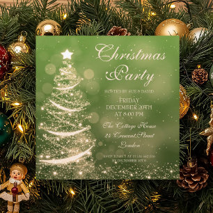 Invitation Élégante Soirée de Noël Vert & Or