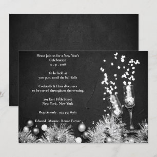 Invitation Élégante soirée de réveillon noire et blanche