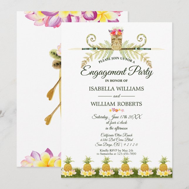 Invitation Élégante soirée d'engagement d'été à Hawaï (Devant / Derrière)