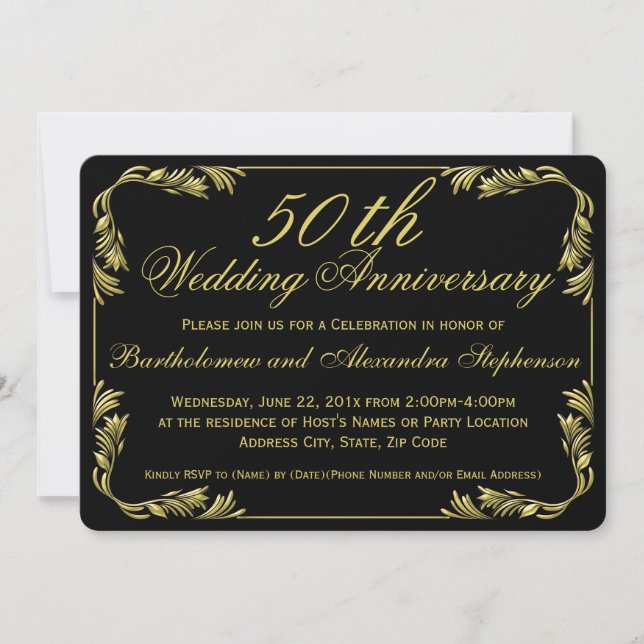 Invitation Élégante Soirée du 50e anniversaire du Mariage Bla (Devant)